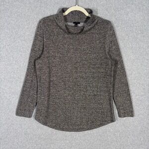 Talbots Sweater Large Gray Gold Metallic Shimmer Turtleneck Thin Petites Stretch